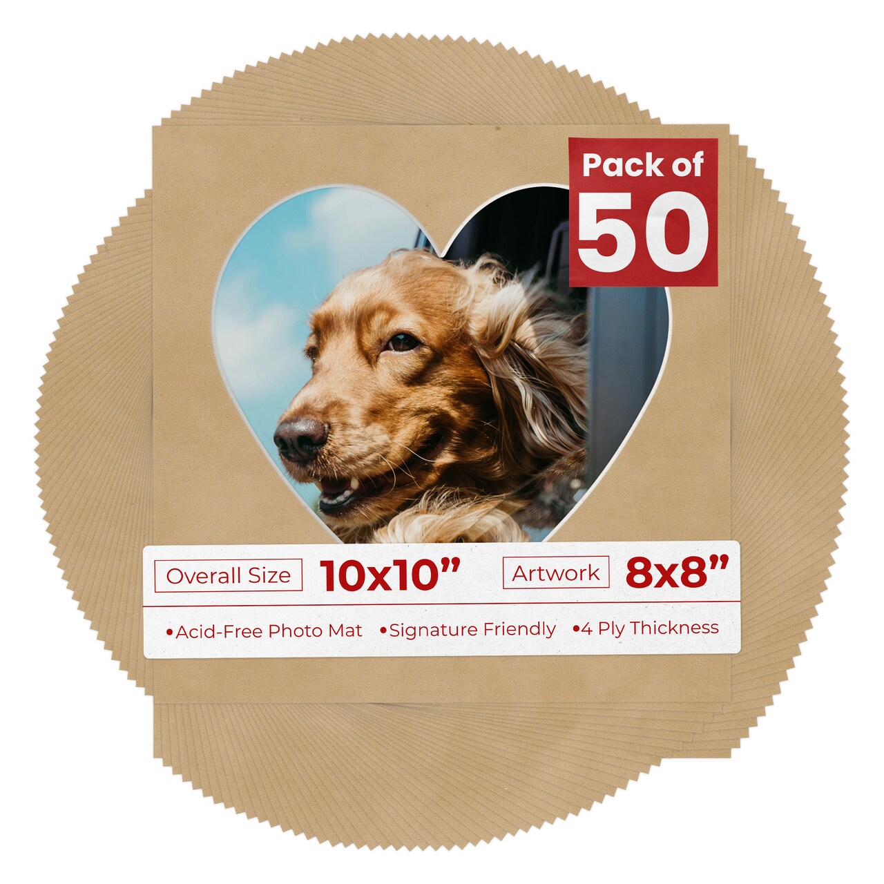 Beige Suede Mat Board for 10x10 Frames - Heart Opening for 8x8 Photos